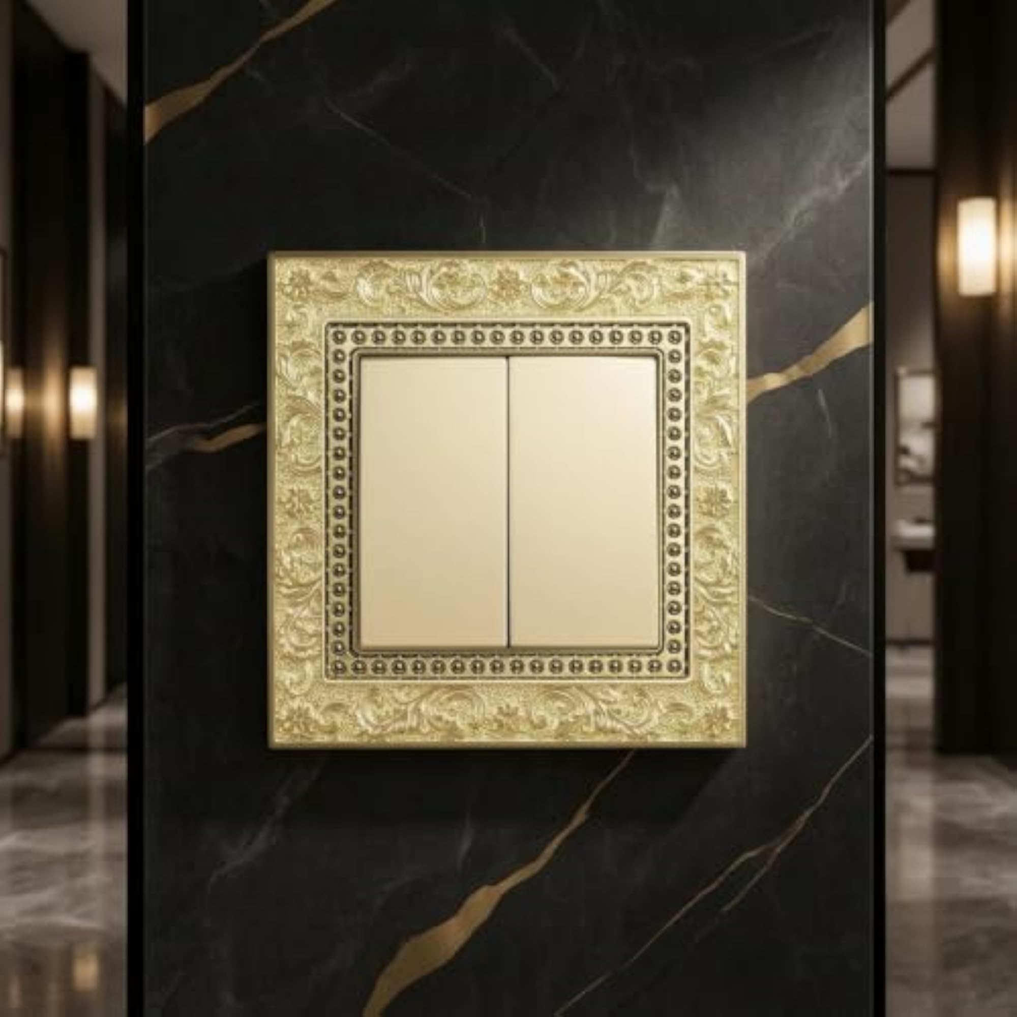 Embossed Switch Plate with Floral Border Gold-Tone